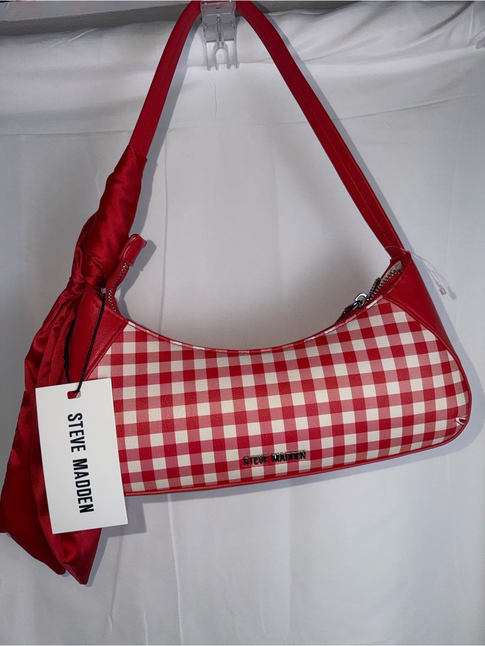Steve Madden Red Gingham Shoulder Bag with Red Trim
